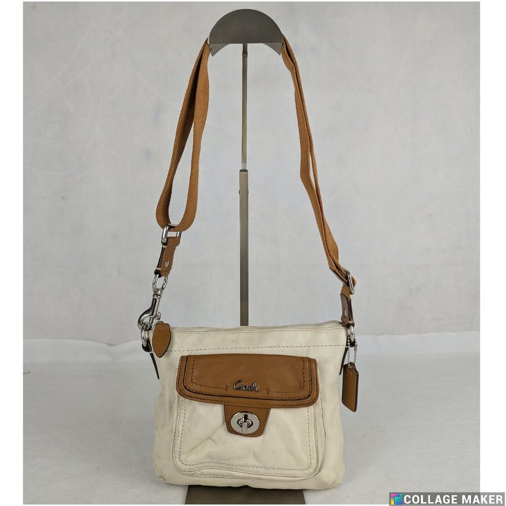 Authentic Coach Park Ivory Brown Leather Swing-pack Cross-body Bag